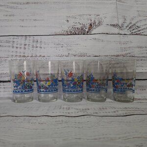 KRAFT Swanky Swig Drinking Glasses 1950s - 4 3/8" Tall - Flower - Colorful